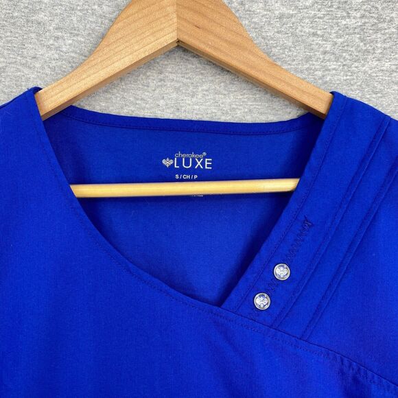 Cherokee Lux Scrub Top Womens Small Blue Nursing Vet Medical Uniform Fitted - Picture 4 of 12